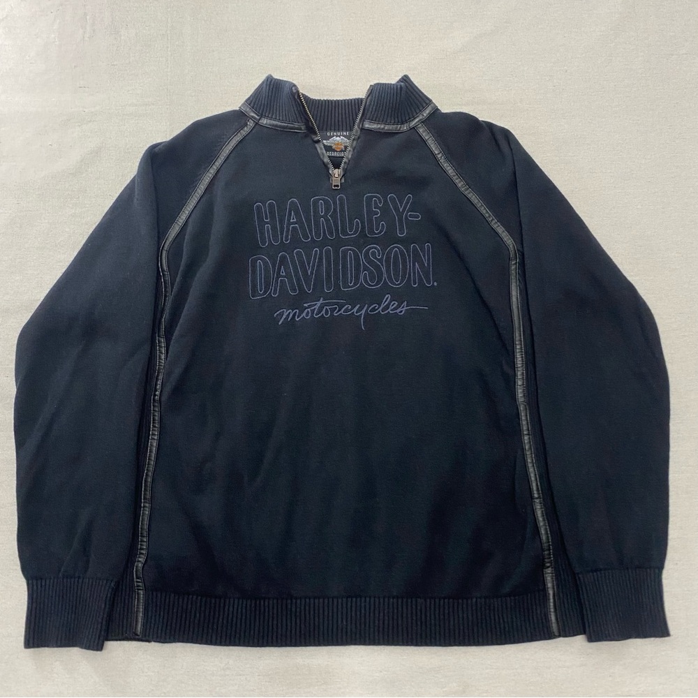 Harley Davidson Women's 1/4 Zip Ski Sweater in Black Wool Blend Womens Size 2XL~